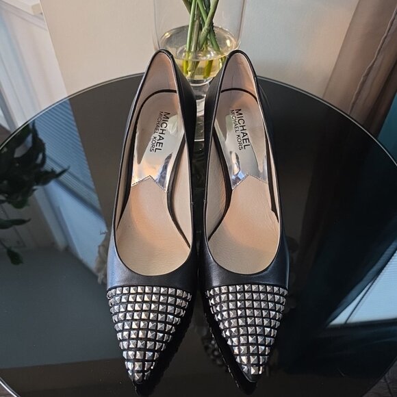 Michael Kors Women's Leather Black Studded Toe Show Stopper Stilettos - Picture 1 of 7